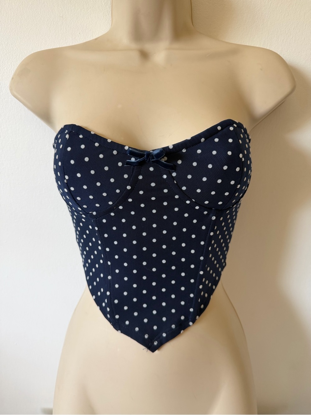 Navy Polka Dot Corset Top